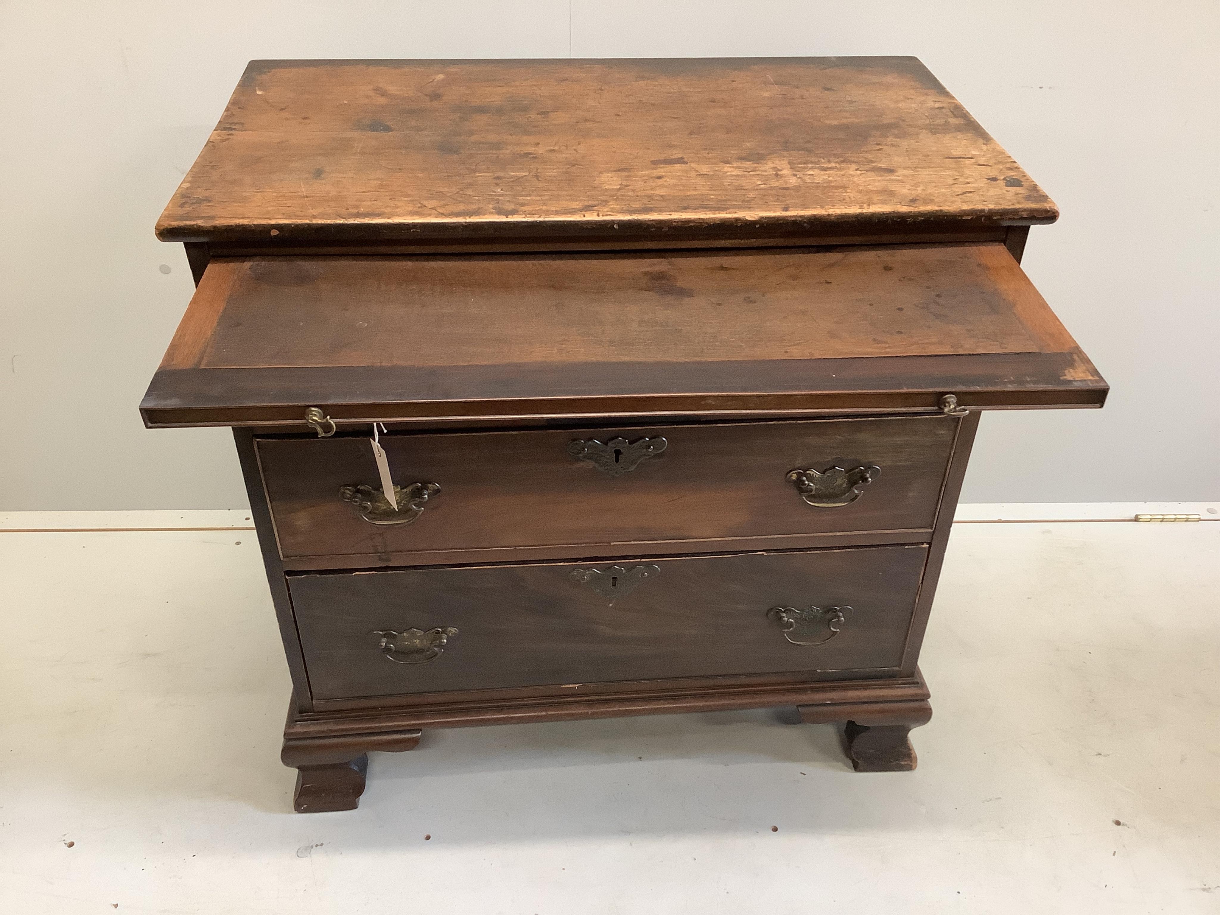 A small George III and later mahogany chest with brushing slide, width 79cm, depth 44cm, height 79cm. Condition - fair